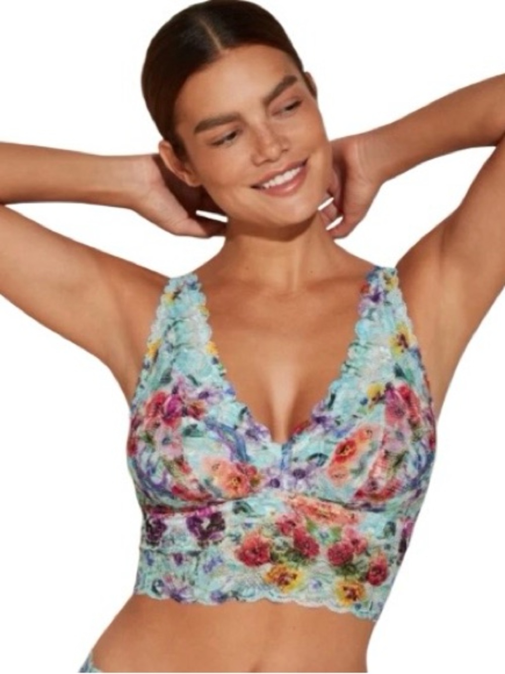 Cosabella Say Never Printed Curvy Plungie Longline Bralette Floral Beauty Sz XS